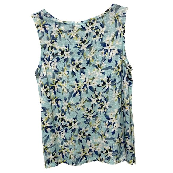 J Jill Womens Love Linen Tank Top PL Blue Floral Bloomcore Cruise Vacation Summe - Picture 4 of 7